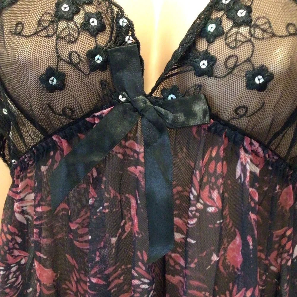 Spree Intimates 2Pc Pink Abstract Triangle Cup Sequin Babydoll Set Size Large